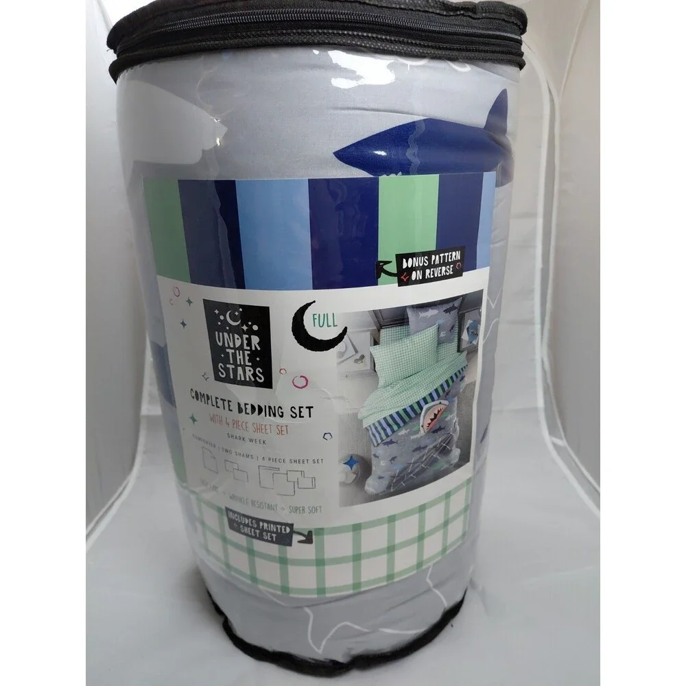 Boys Complete Bedding Set, FULL - comforter, sheet, sham, Shark Week Retails120$